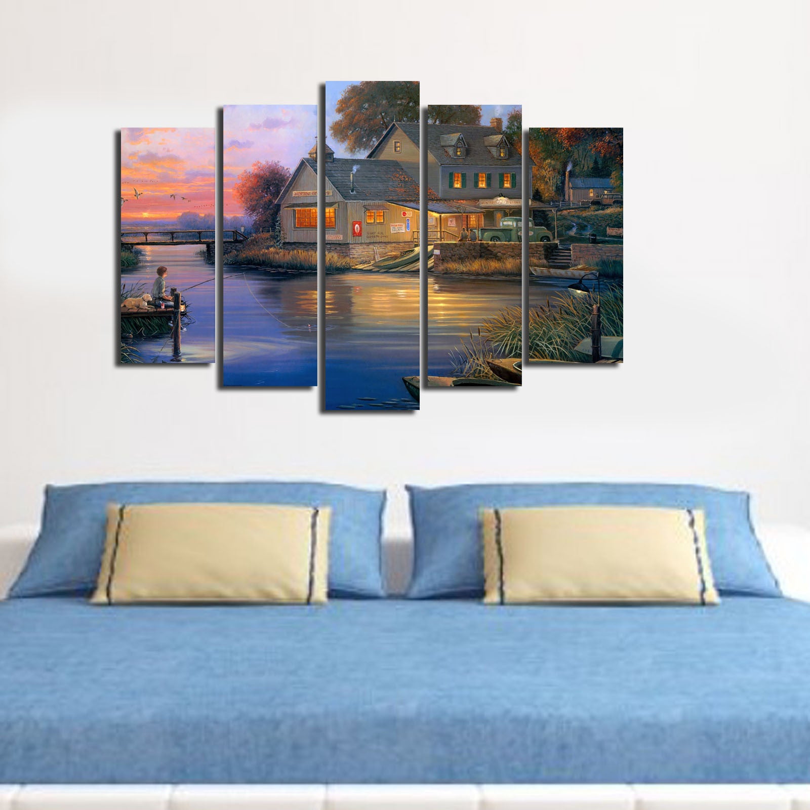 Quadro Decorativo Multicolor em Canvas Suede 100% – 5 Peças, Moldura de Madeira, 70 x 105 cm