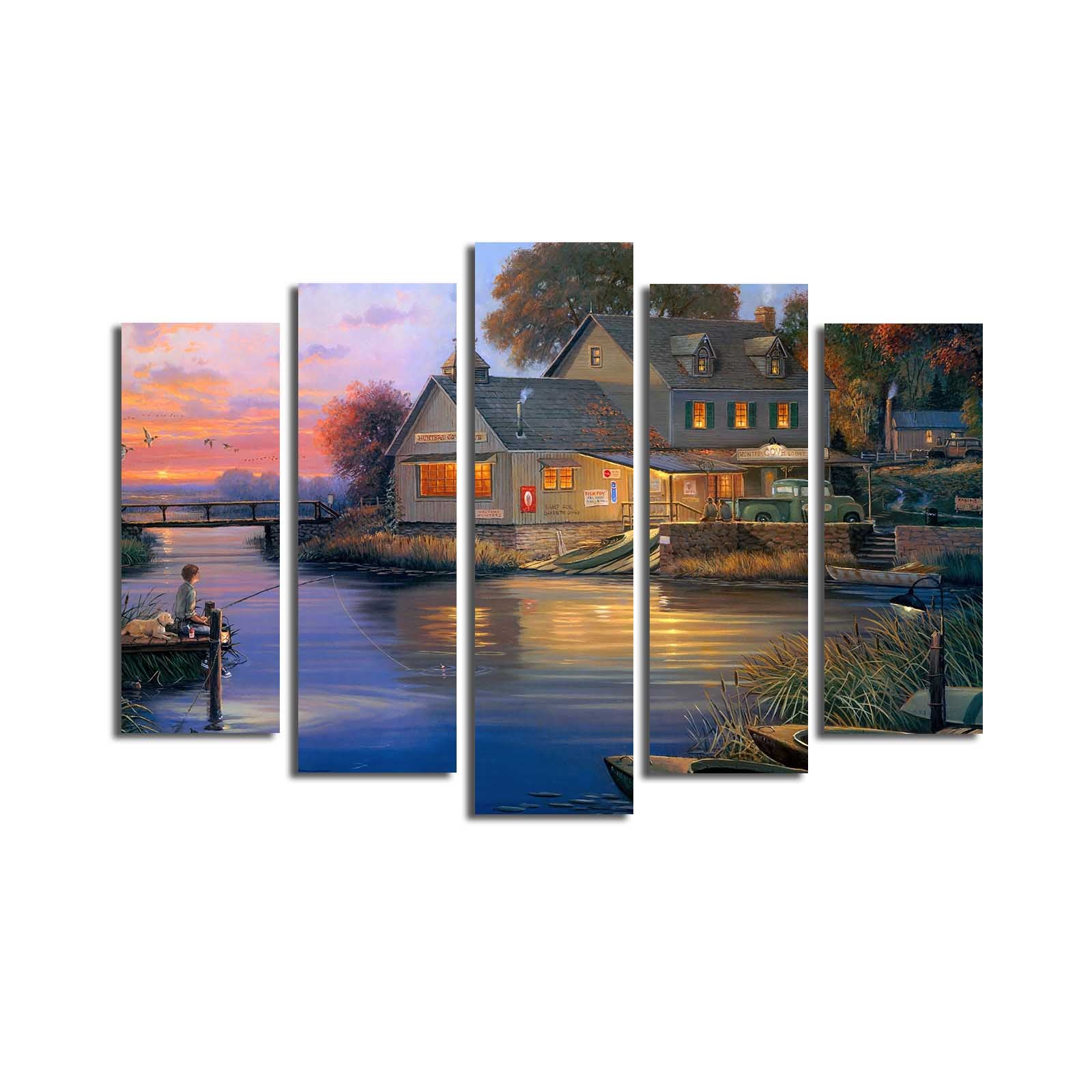 Quadro Decorativo Multicolor em Canvas Suede 100% – 5 Peças, Moldura de Madeira, 70 x 105 cm