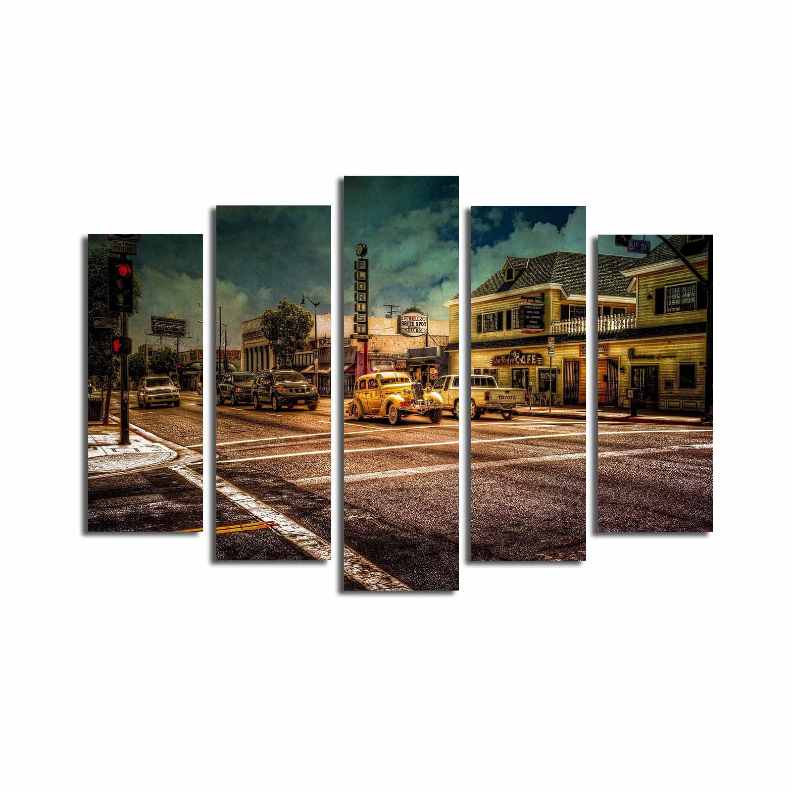 Quadro Decorativo em Tela Multicolor – Conjunto de 5 Peças (70x105 cm), Tela Suede 100% e Moldura de Madeira 3 cm – 5PATK-177