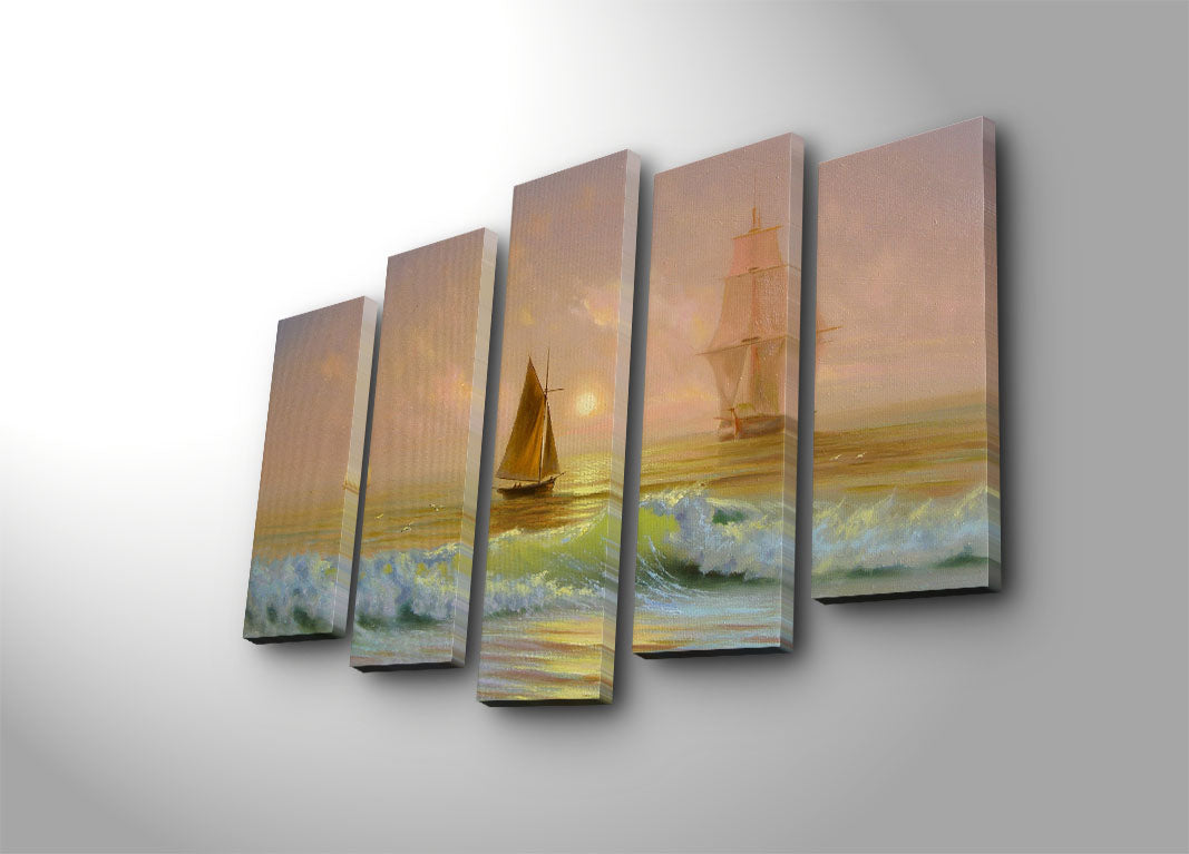 Quadro Decorativo em Tela 5 Peças Multicolor – Suede 100%, Moldura de Madeira 3 cm, Tamanho Total 70x105 cm