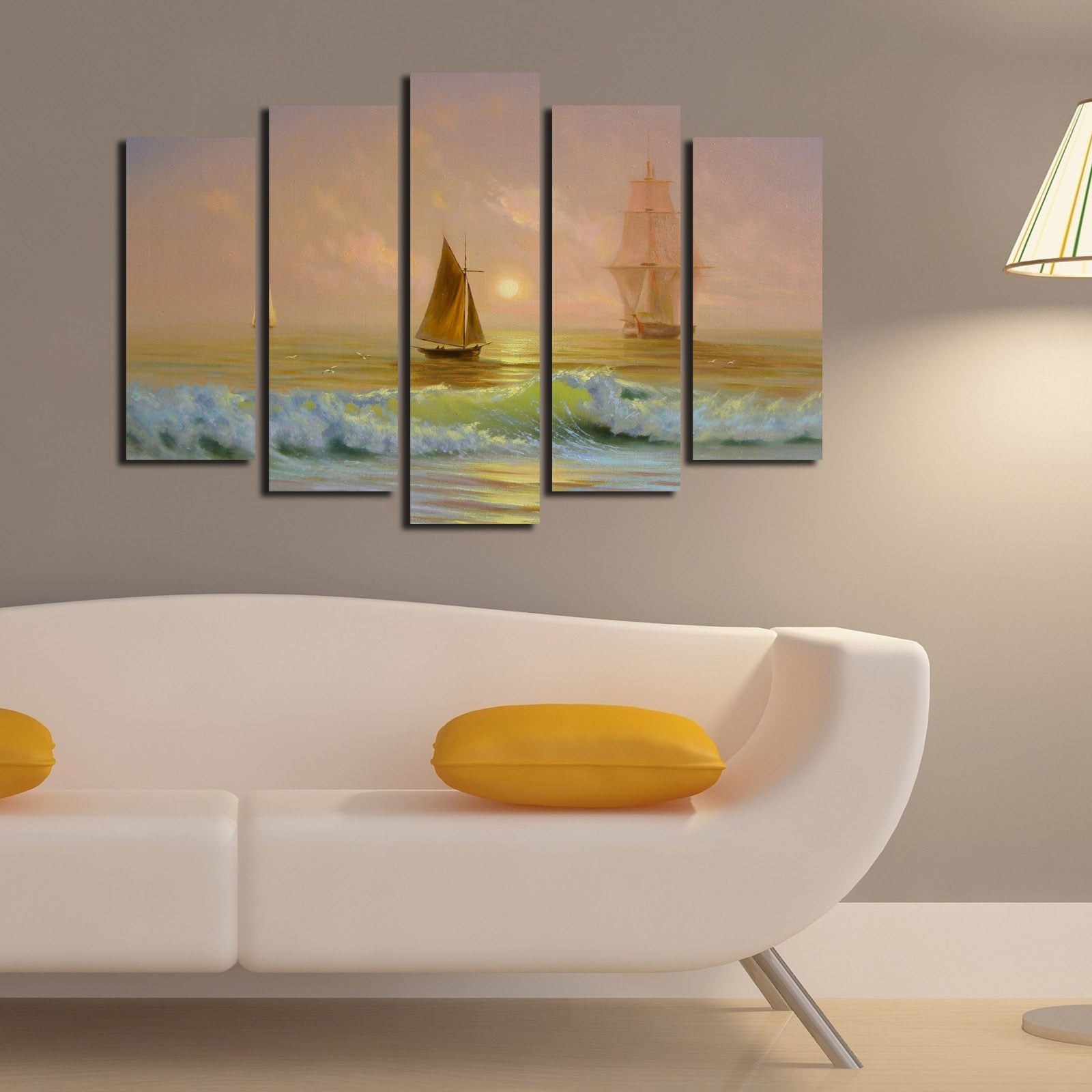 Quadro Decorativo em Tela 5 Peças Multicolor – Suede 100%, Moldura de Madeira 3 cm, Tamanho Total 70x105 cm