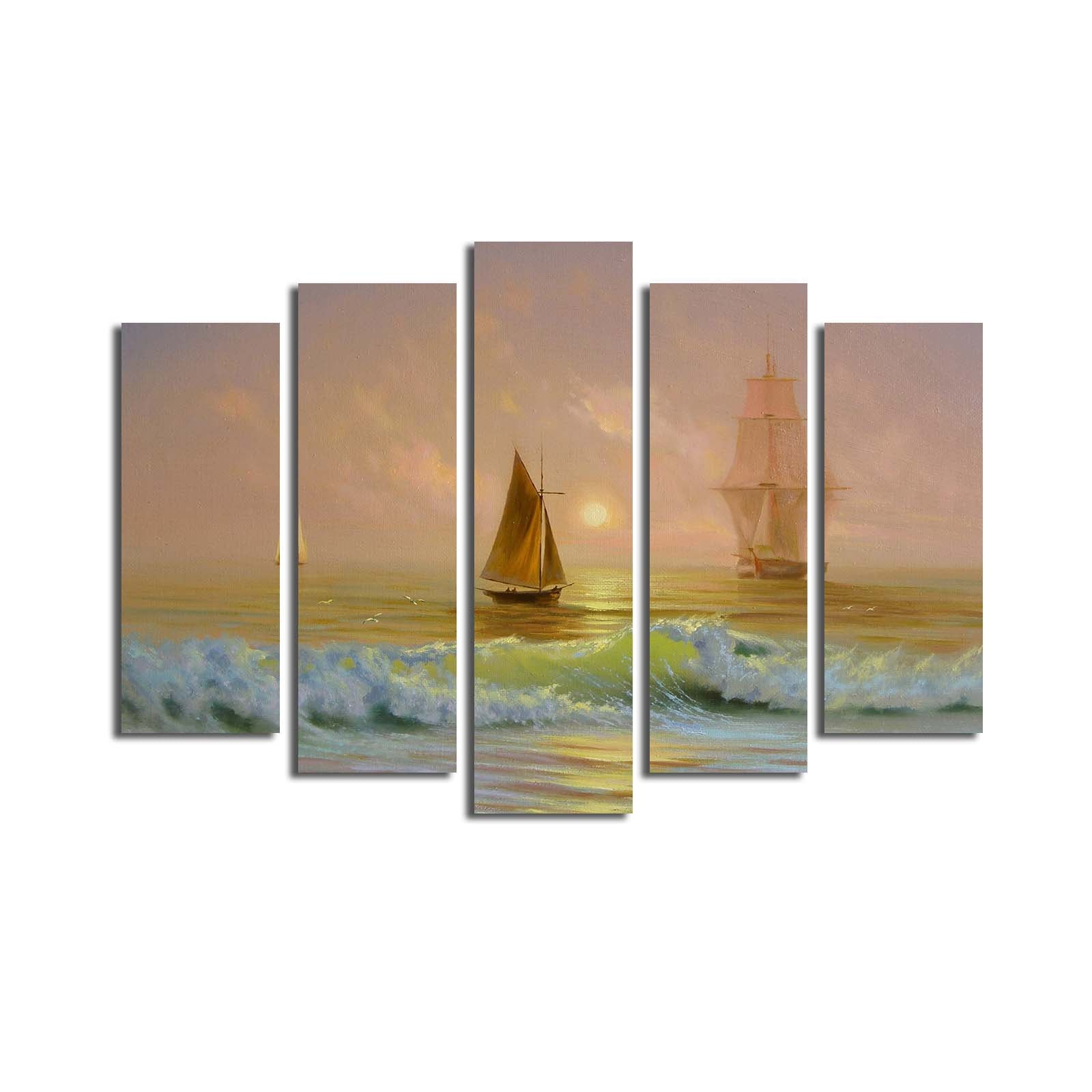 Quadro Decorativo em Tela 5 Peças Multicolor – Suede 100%, Moldura de Madeira 3 cm, Tamanho Total 70x105 cm