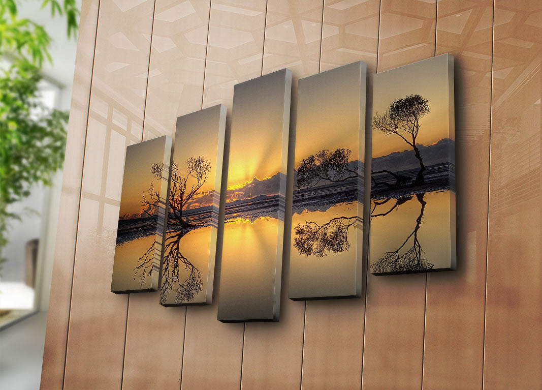 Quadro Decorativo em Tela Suede Multicolor (5 Peças) – Moldura de Madeira 3 cm – Tamanho Total 70 x 105 cm