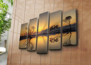 Quadro Decorativo em Tela Suede Multicolor (5 Peças) – Moldura de Madeira 3 cm – Tamanho Total 70 x 105 cm