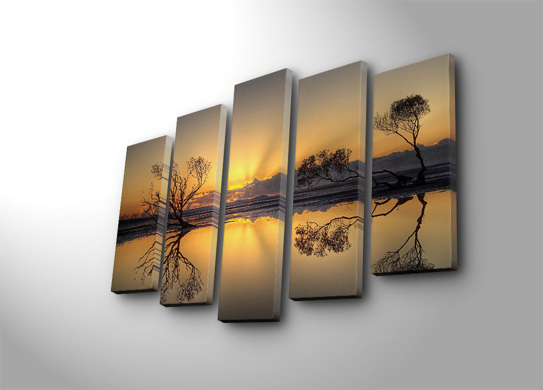 Quadro Decorativo em Tela Suede Multicolor (5 Peças) – Moldura de Madeira 3 cm – Tamanho Total 70 x 105 cm