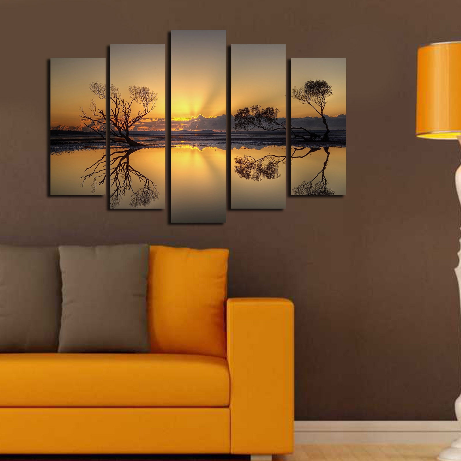 Quadro Decorativo em Tela Suede Multicolor (5 Peças) – Moldura de Madeira 3 cm – Tamanho Total 70 x 105 cm