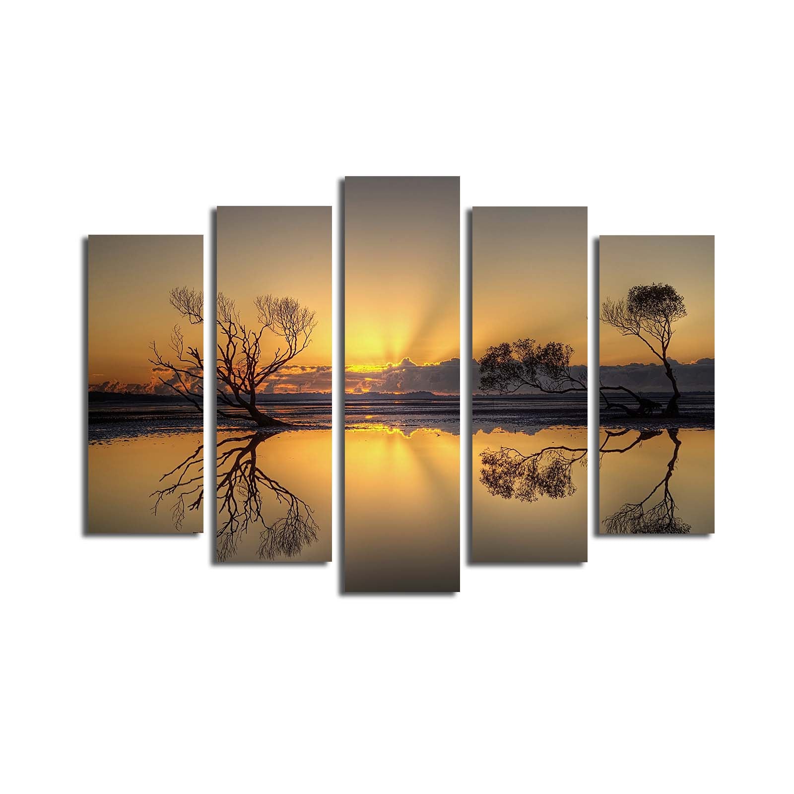 Quadro Decorativo em Tela Suede Multicolor (5 Peças) – Moldura de Madeira 3 cm – Tamanho Total 70 x 105 cm