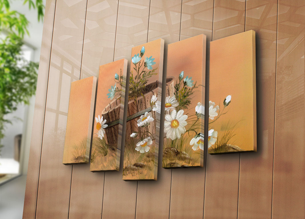 Quadro Decorativo em Tela Suede 5 Peças Multicolor 70x105 cm com Moldura de Madeira (3 cm) – 5PATK-180