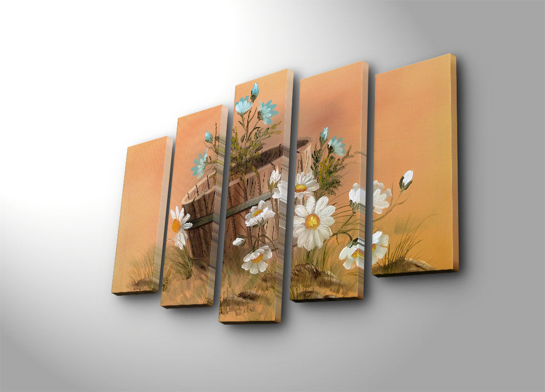 Quadro Decorativo em Tela Suede 5 Peças Multicolor 70x105 cm com Moldura de Madeira (3 cm) – 5PATK-180