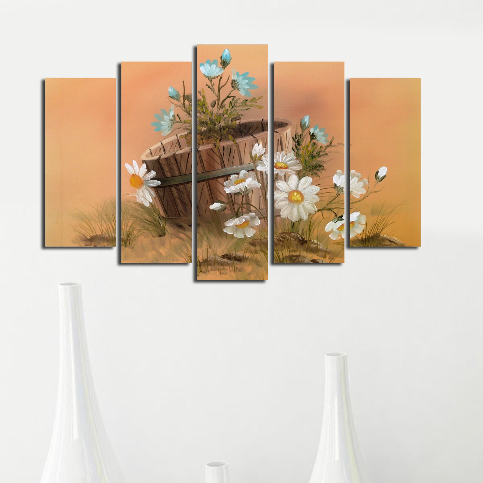 Quadro Decorativo em Tela Suede 5 Peças Multicolor 70x105 cm com Moldura de Madeira (3 cm) – 5PATK-180