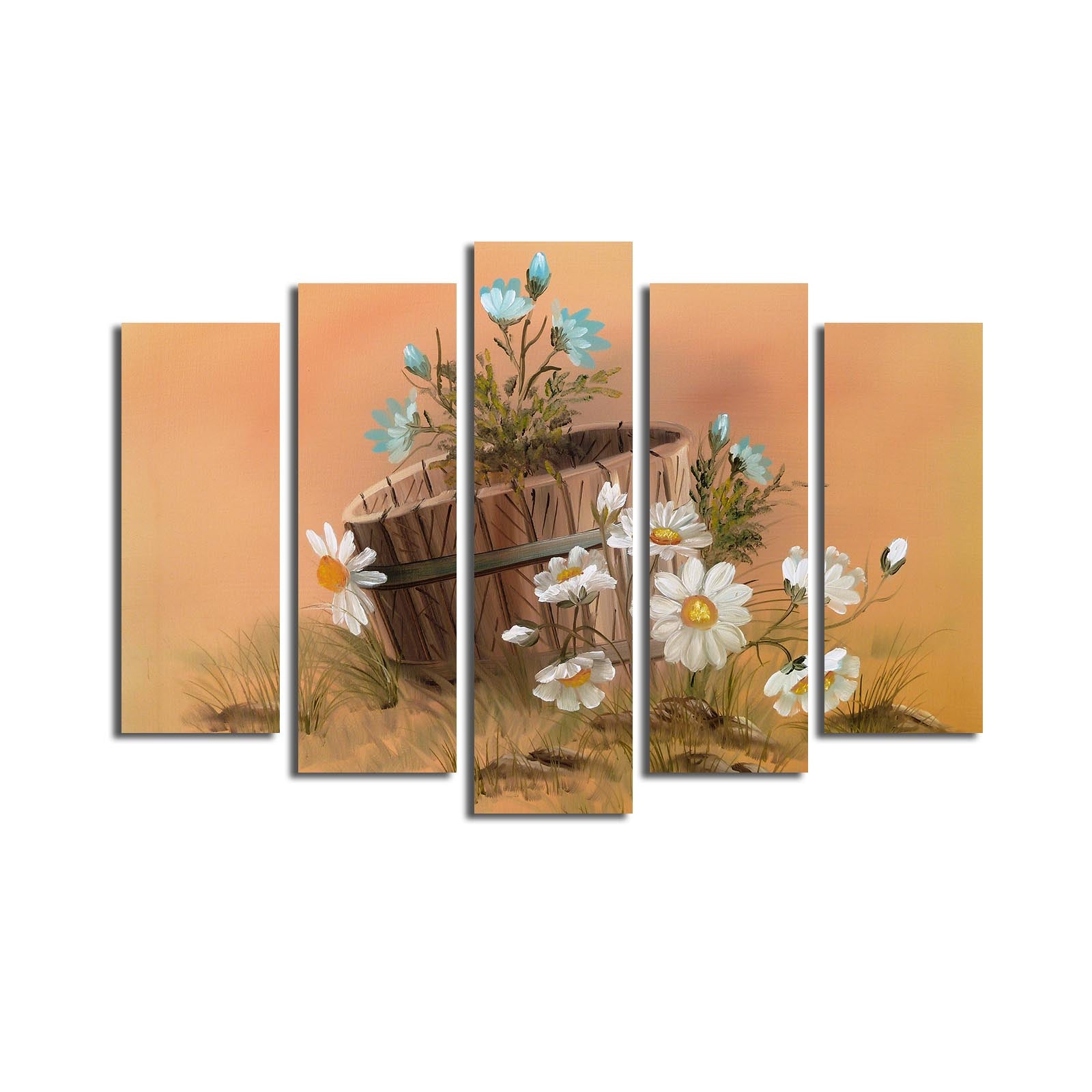 Quadro Decorativo em Tela Suede 5 Peças Multicolor 70x105 cm com Moldura de Madeira (3 cm) – 5PATK-180