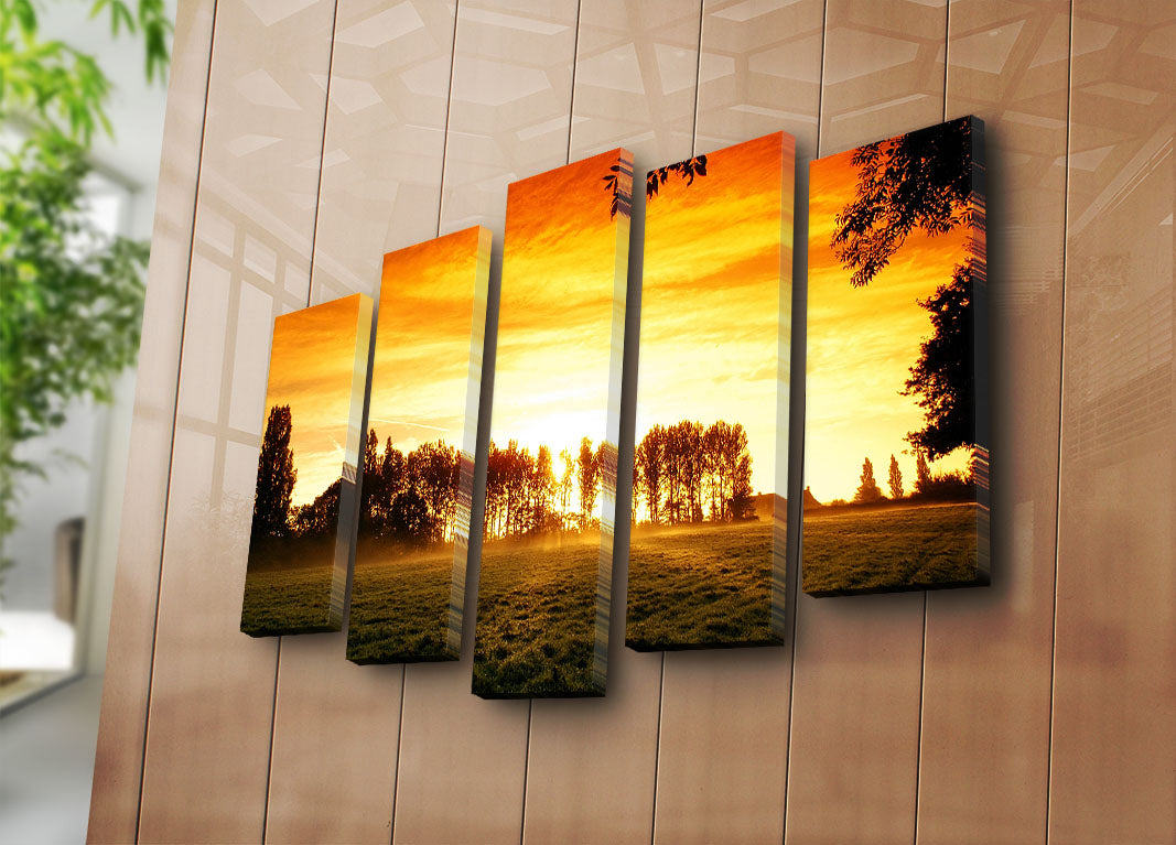 Quadro Decorativo em Tela 5 Peças Multicolor — Camurça 100%, Moldura 100% Madeira — 70 x 105 cm (5PATK-181)