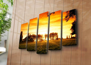 Quadro Decorativo em Tela 5 Peças Multicolor — Camurça 100%, Moldura 100% Madeira — 70 x 105 cm (5PATK-181)