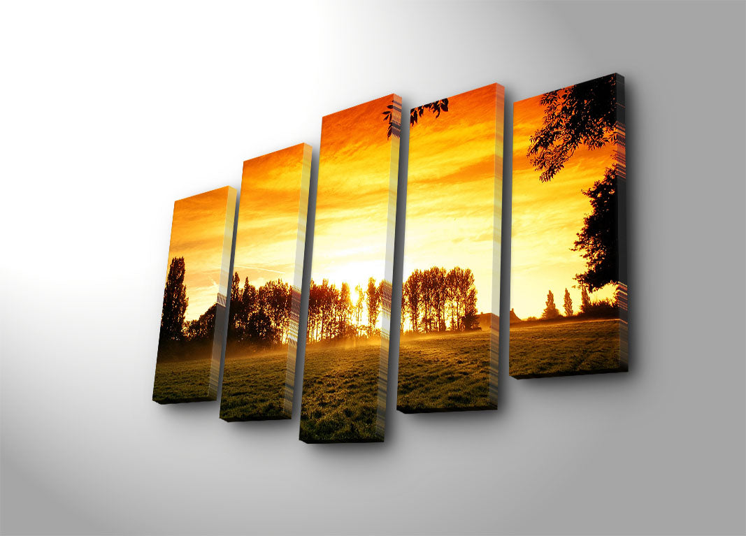 Quadro Decorativo em Tela 5 Peças Multicolor — Camurça 100%, Moldura 100% Madeira — 70 x 105 cm (5PATK-181)