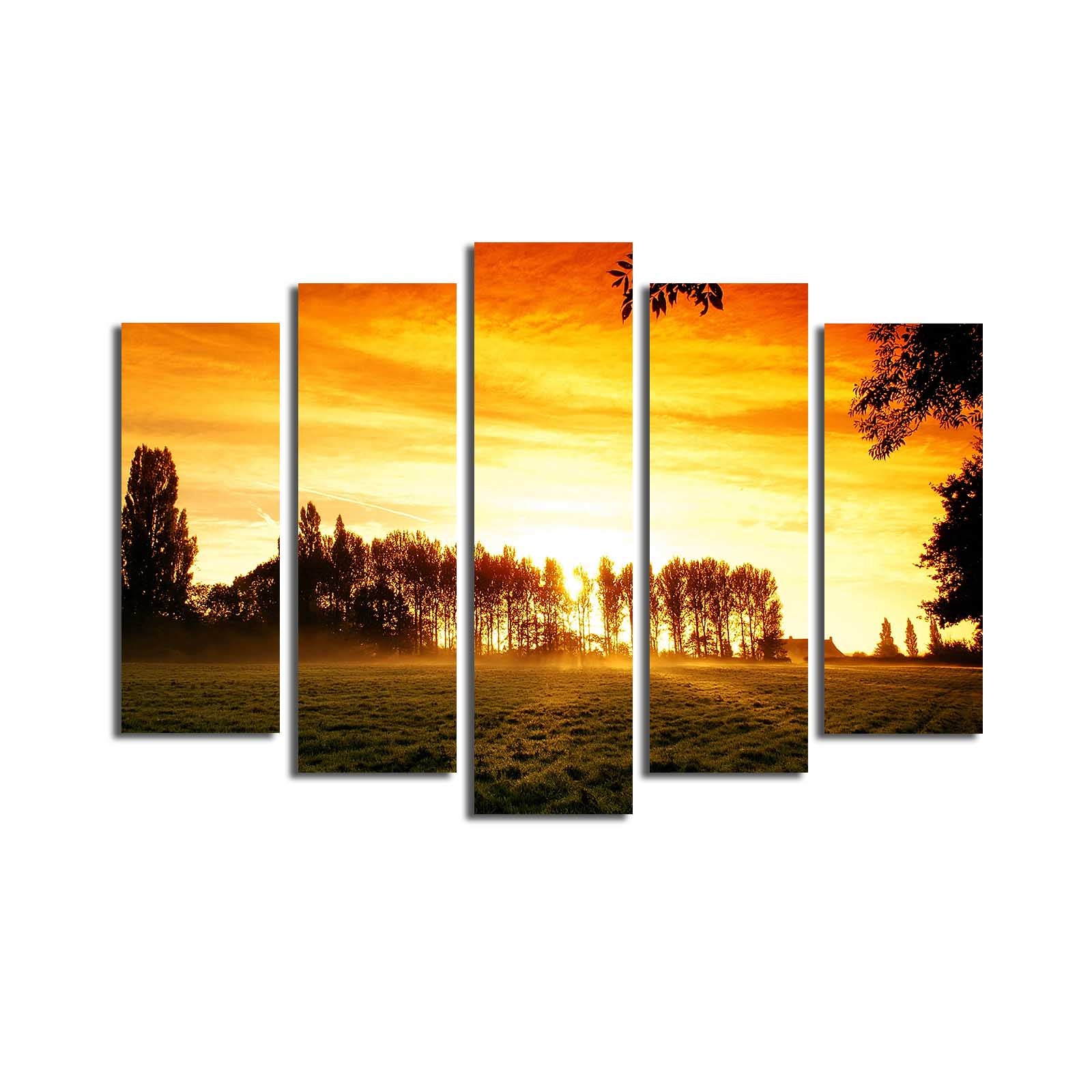 Quadro Decorativo em Tela 5 Peças Multicolor — Camurça 100%, Moldura 100% Madeira — 70 x 105 cm (5PATK-181)