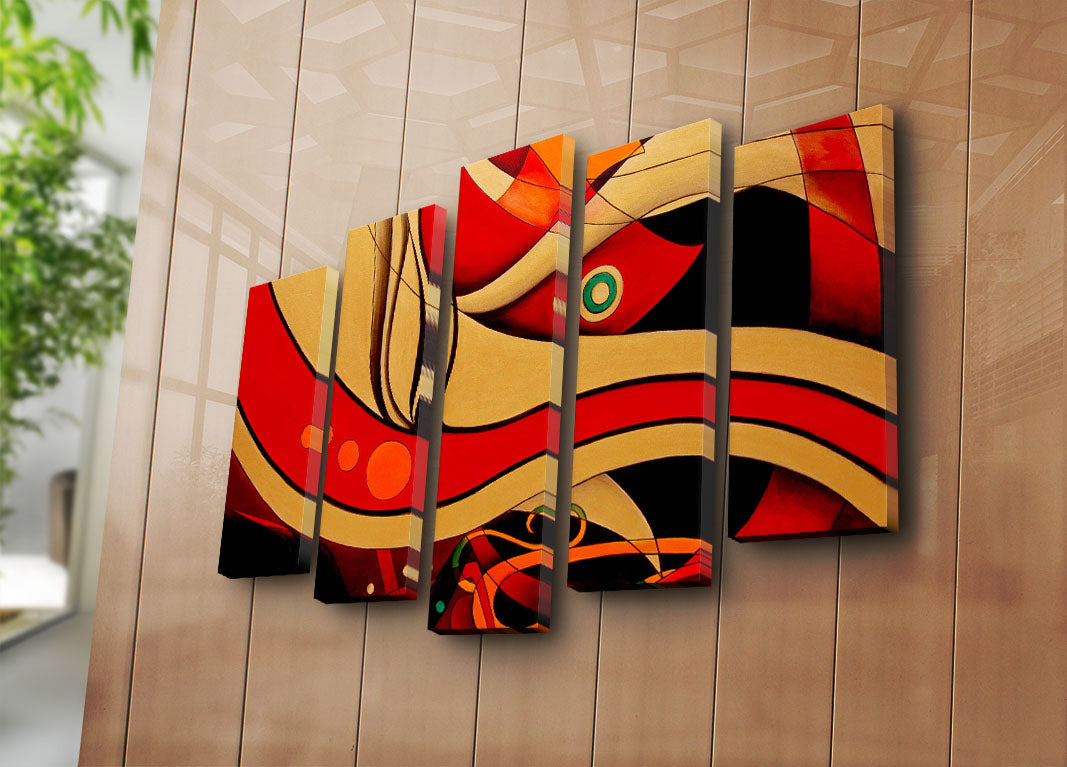 Tela Decorativa em Suede 100% — Conjunto 5 Peças Multicolorido com Moldura 100% Madeira (3 cm), 70 x 105 cm — Modelo 5PATK-182