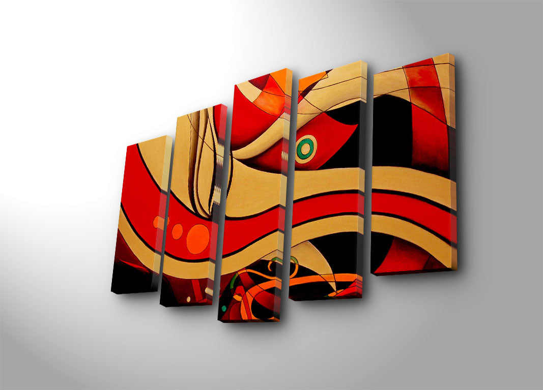 Tela Decorativa em Suede 100% — Conjunto 5 Peças Multicolorido com Moldura 100% Madeira (3 cm), 70 x 105 cm — Modelo 5PATK-182