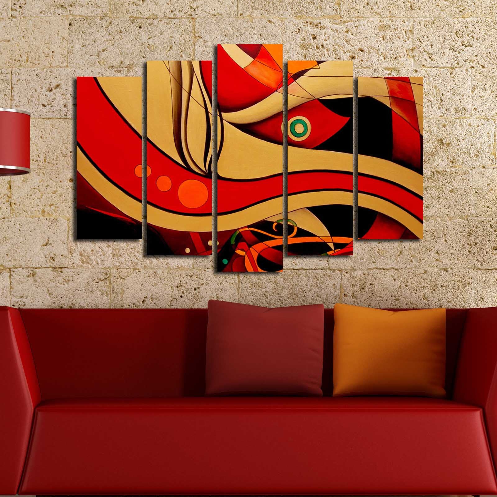 Tela Decorativa em Suede 100% — Conjunto 5 Peças Multicolorido com Moldura 100% Madeira (3 cm), 70 x 105 cm — Modelo 5PATK-182