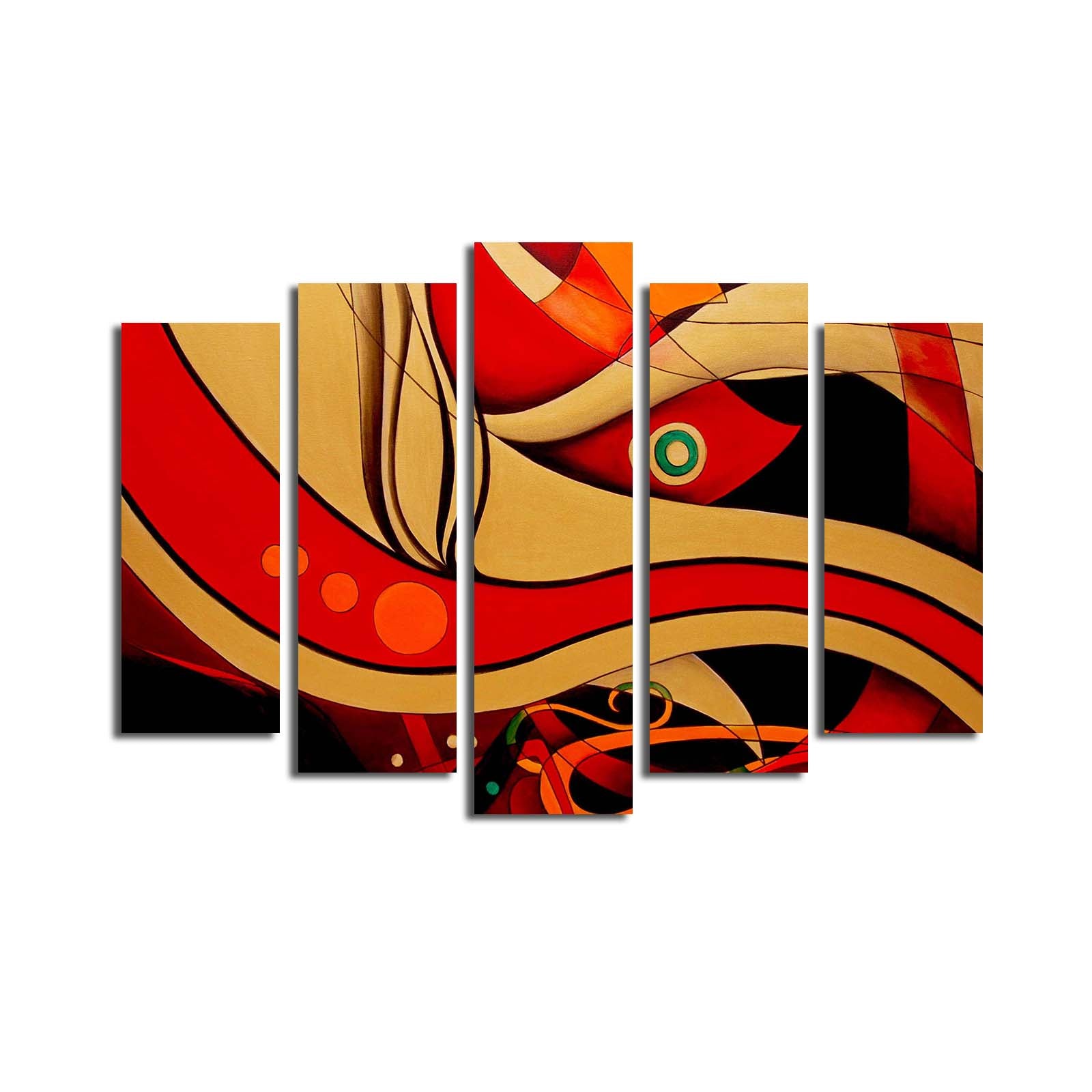 Tela Decorativa em Suede 100% — Conjunto 5 Peças Multicolorido com Moldura 100% Madeira (3 cm), 70 x 105 cm — Modelo 5PATK-182