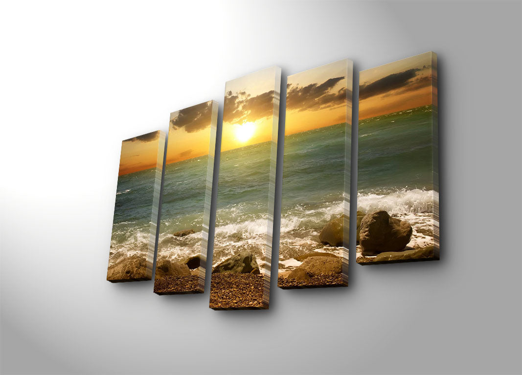 Quadro Decorativo em Tela Multicolor (Conjunto de 5 Peças) – Suede 100%, Moldura de Madeira 3 cm, 70 x 105 cm – 5PATK-183