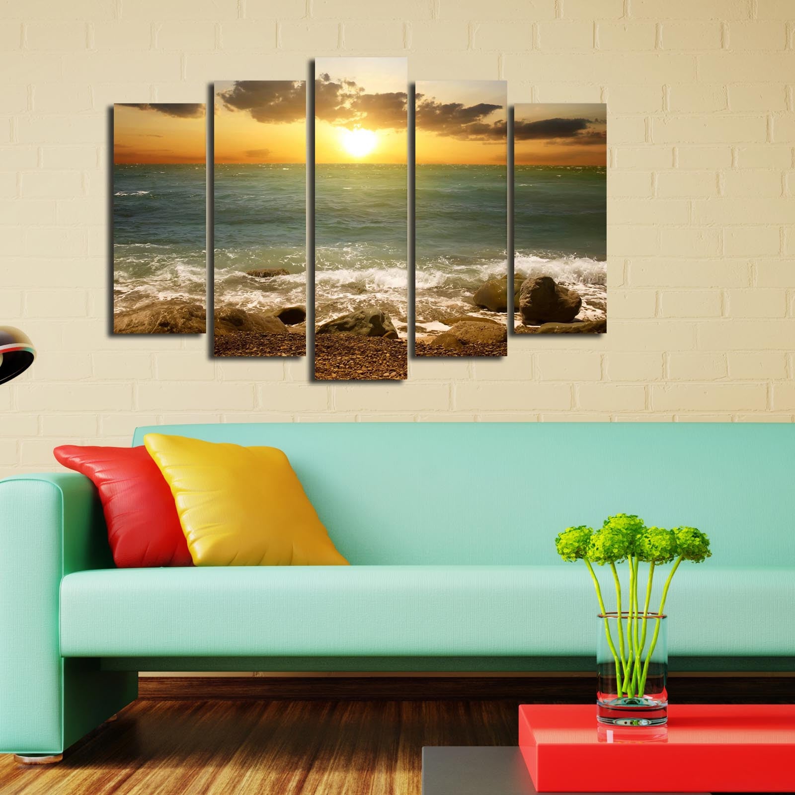 Quadro Decorativo em Tela Multicolor (Conjunto de 5 Peças) – Suede 100%, Moldura de Madeira 3 cm, 70 x 105 cm – 5PATK-183