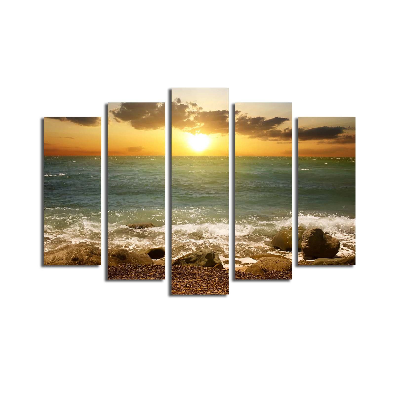 Quadro Decorativo em Tela Multicolor (Conjunto de 5 Peças) – Suede 100%, Moldura de Madeira 3 cm, 70 x 105 cm – 5PATK-183