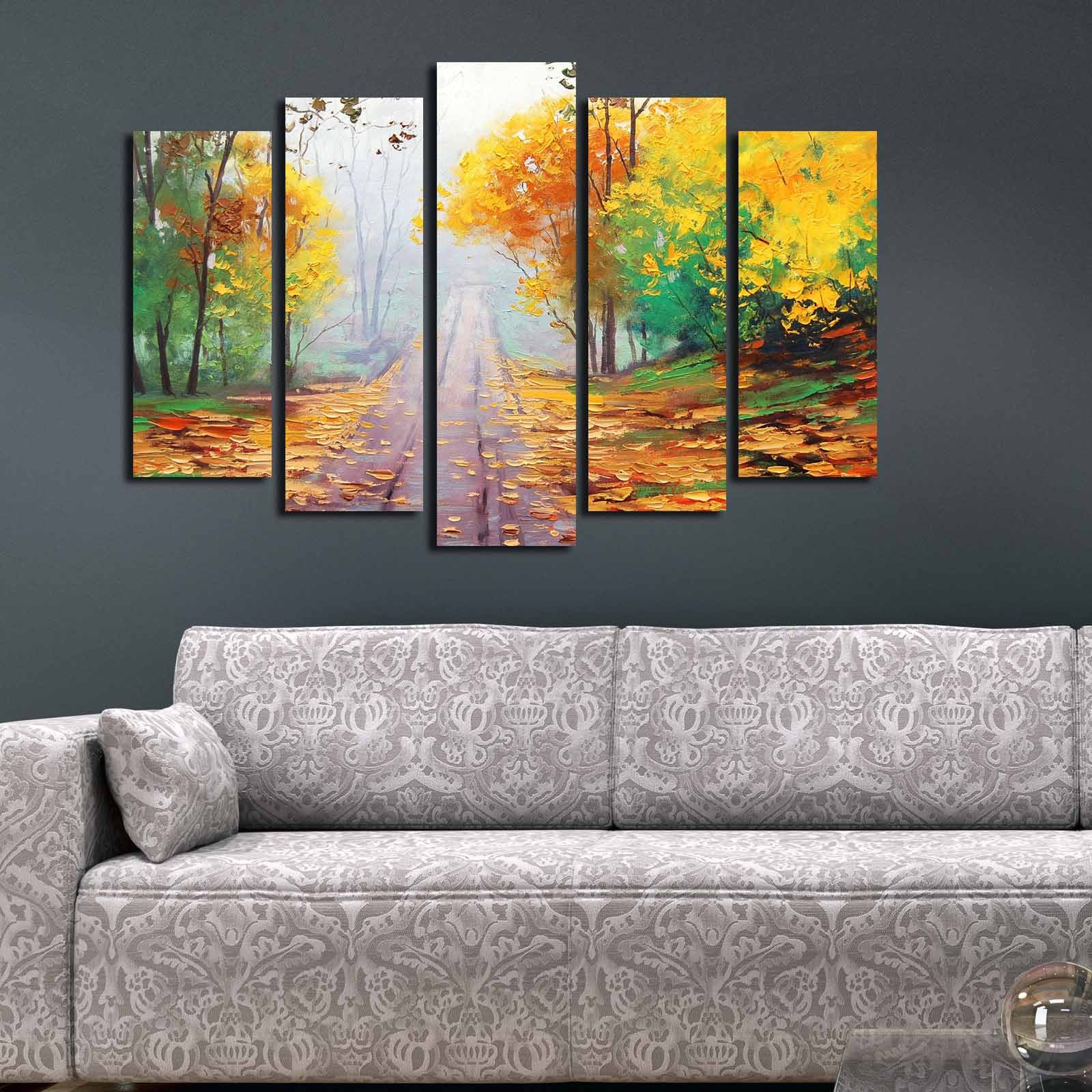Quadro Decorativo em Tela 5 Peças Multicolor 70 x 105 cm – Suede 100% com Moldura de Madeira