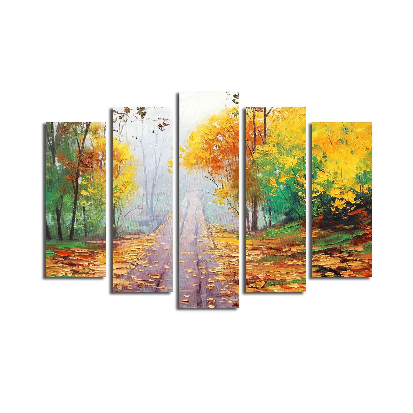 Quadro Decorativo em Tela 5 Peças Multicolor 70 x 105 cm – Suede 100% com Moldura de Madeira