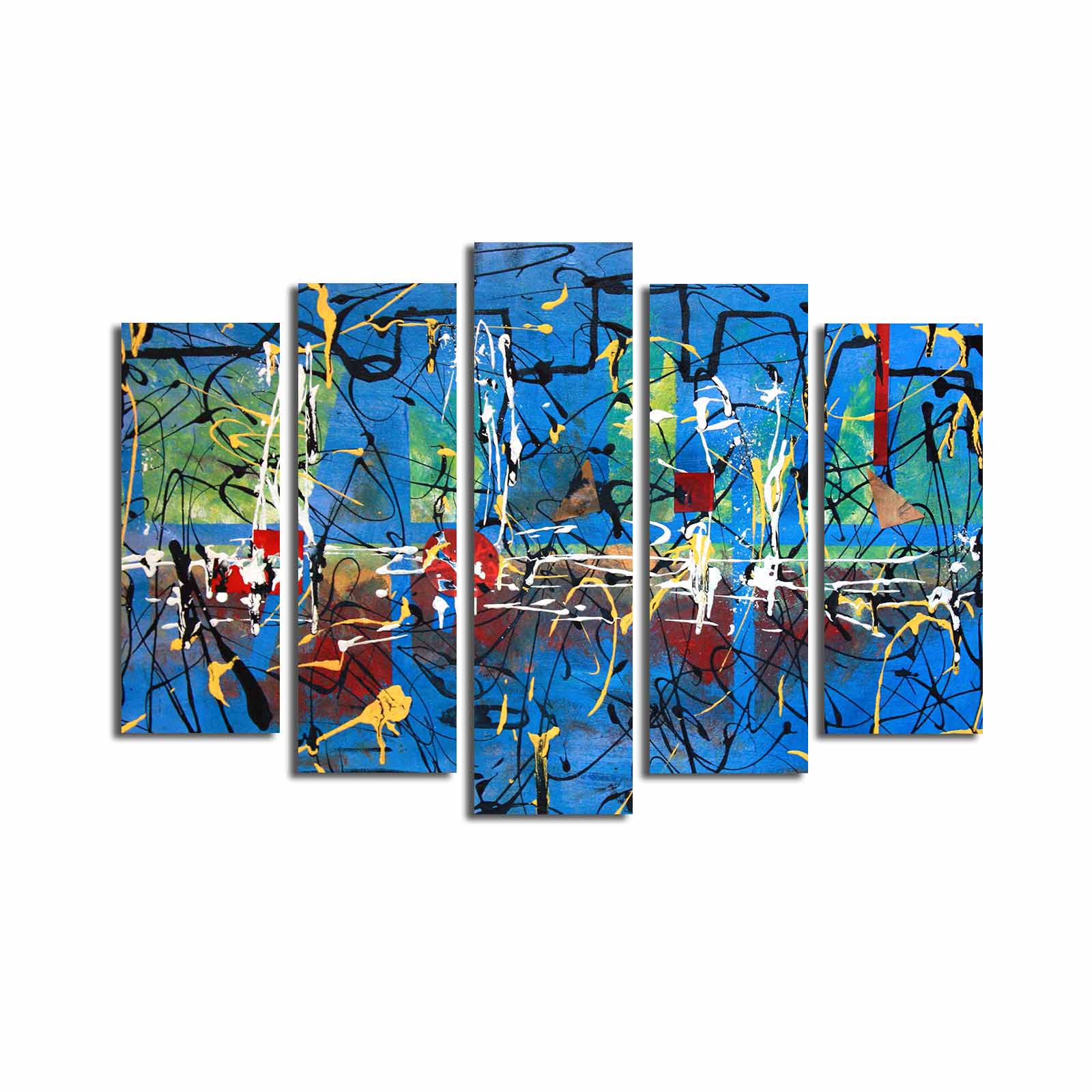 Tela Decorativa Multicolor em Suede – Conjunto 5 Peças 70x105 cm (Modelo 5PATK-186) com Moldura de Madeira