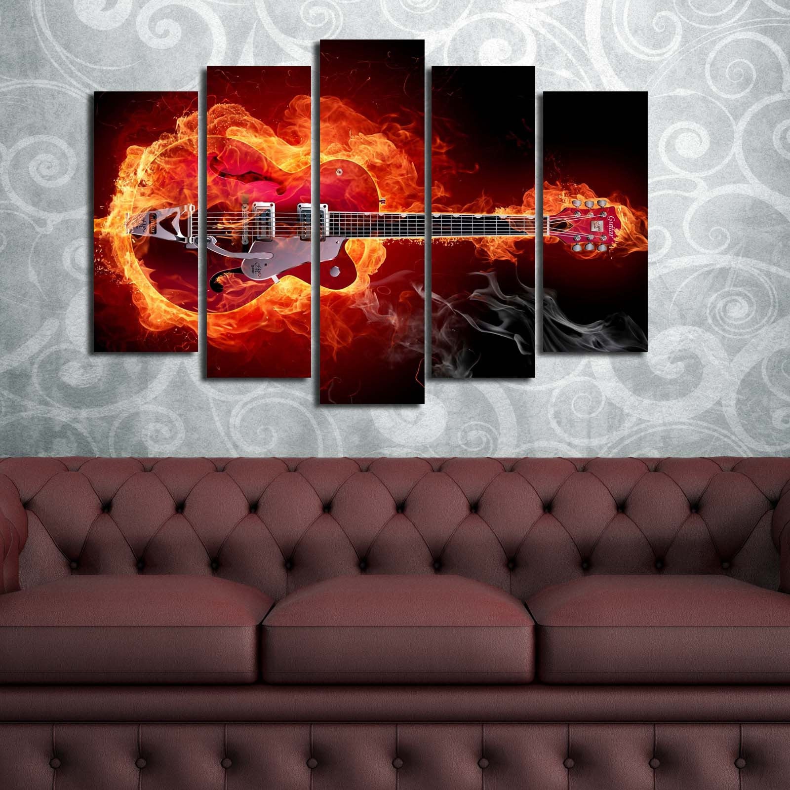 Conjunto de Quadros em Tela Suede 100% (5 Peças) Multicolor 70x105 cm com Moldura de Madeira – 5PATK-187