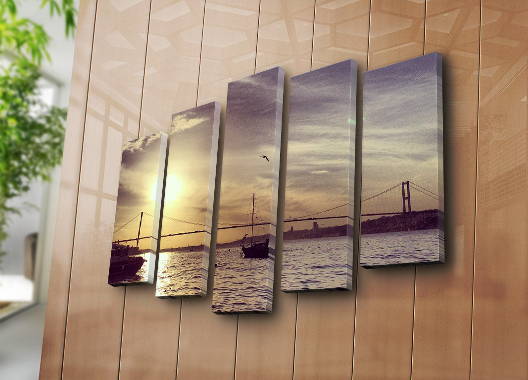 Quadro Decorativo 5 Peças em Tela Suede Multicolor 70x105 cm com Moldura de Madeira (5PATK-188)