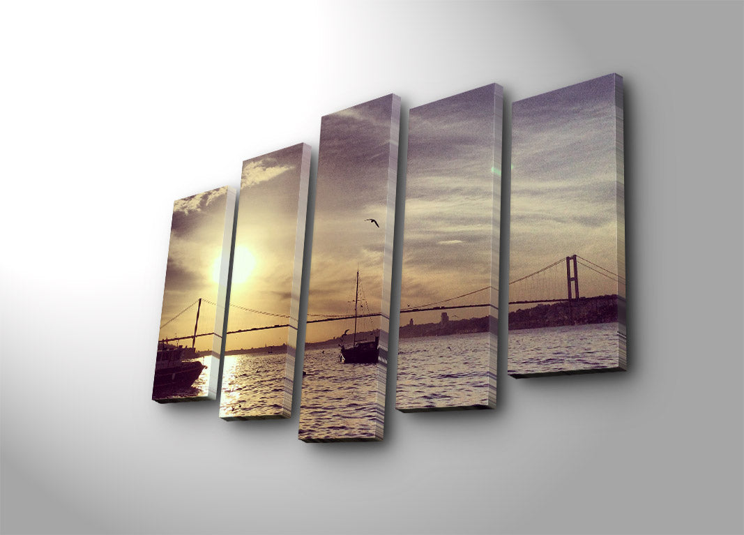 Quadro Decorativo 5 Peças em Tela Suede Multicolor 70x105 cm com Moldura de Madeira (5PATK-188)