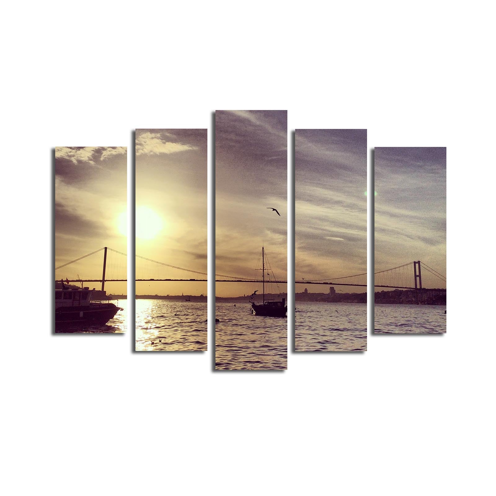 Quadro Decorativo 5 Peças em Tela Suede Multicolor 70x105 cm com Moldura de Madeira (5PATK-188)