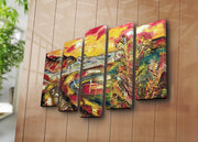 Conjunto de Quadros Decorativos Multicolor (5 Peças) em Tela Suede 100% com Moldura de Madeira 3 cm – 70 x 105 cm