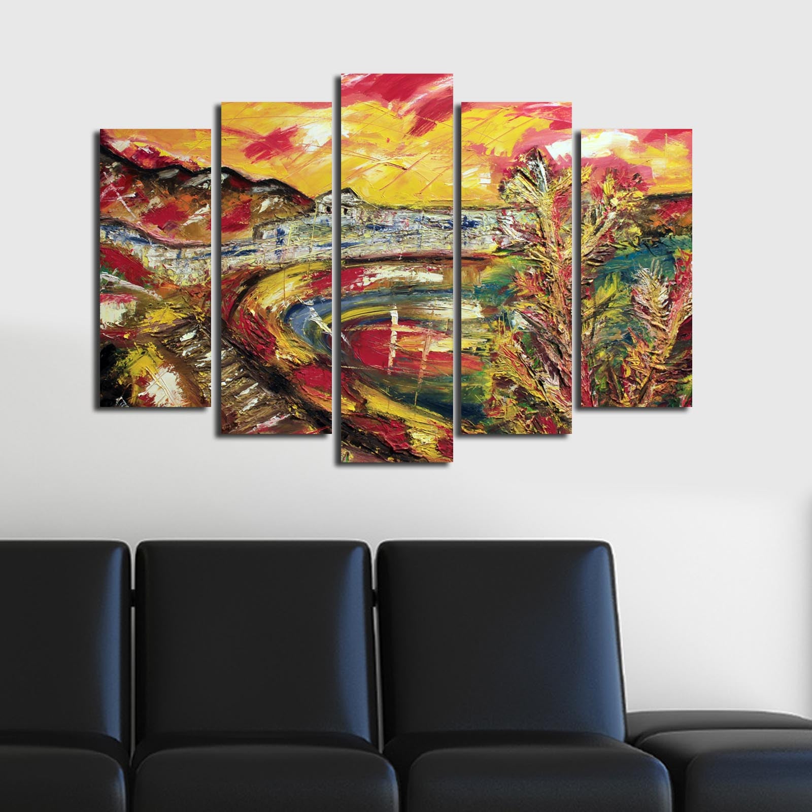 Conjunto de Quadros Decorativos Multicolor (5 Peças) em Tela Suede 100% com Moldura de Madeira 3 cm – 70 x 105 cm