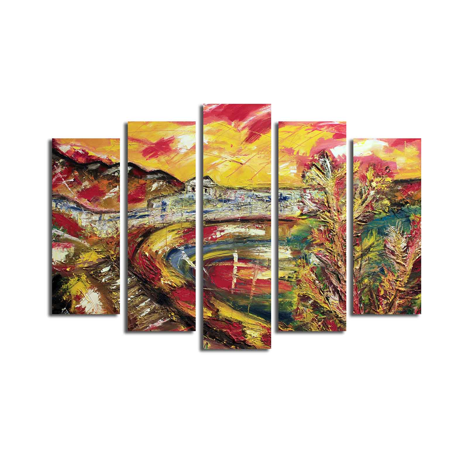 Conjunto de Quadros Decorativos Multicolor (5 Peças) em Tela Suede 100% com Moldura de Madeira 3 cm – 70 x 105 cm