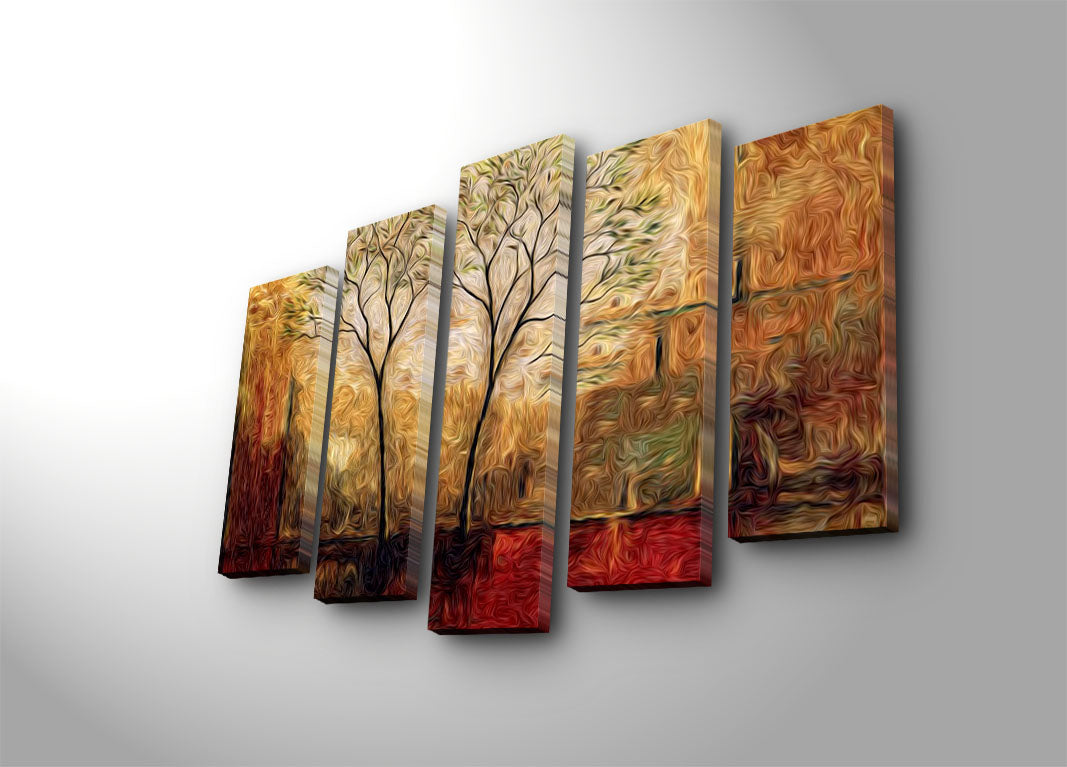 Conjunto de Quadros em Tela (5 Peças) Multicolor 70 x 105 cm, Suede 100%, Moldura de Madeira 3 cm – 5PATK-191