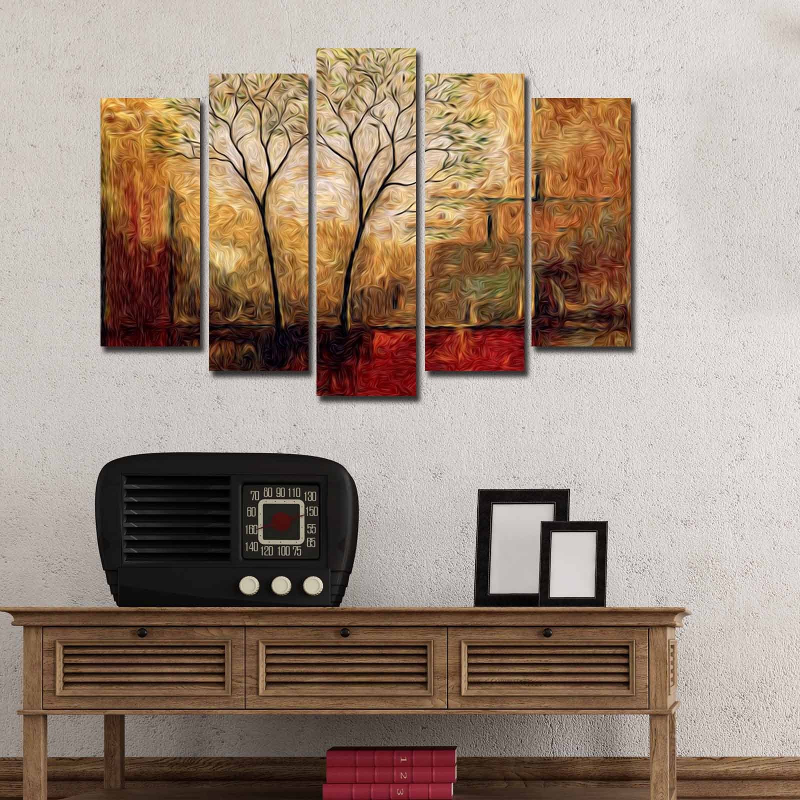 Conjunto de Quadros em Tela (5 Peças) Multicolor 70 x 105 cm, Suede 100%, Moldura de Madeira 3 cm – 5PATK-191