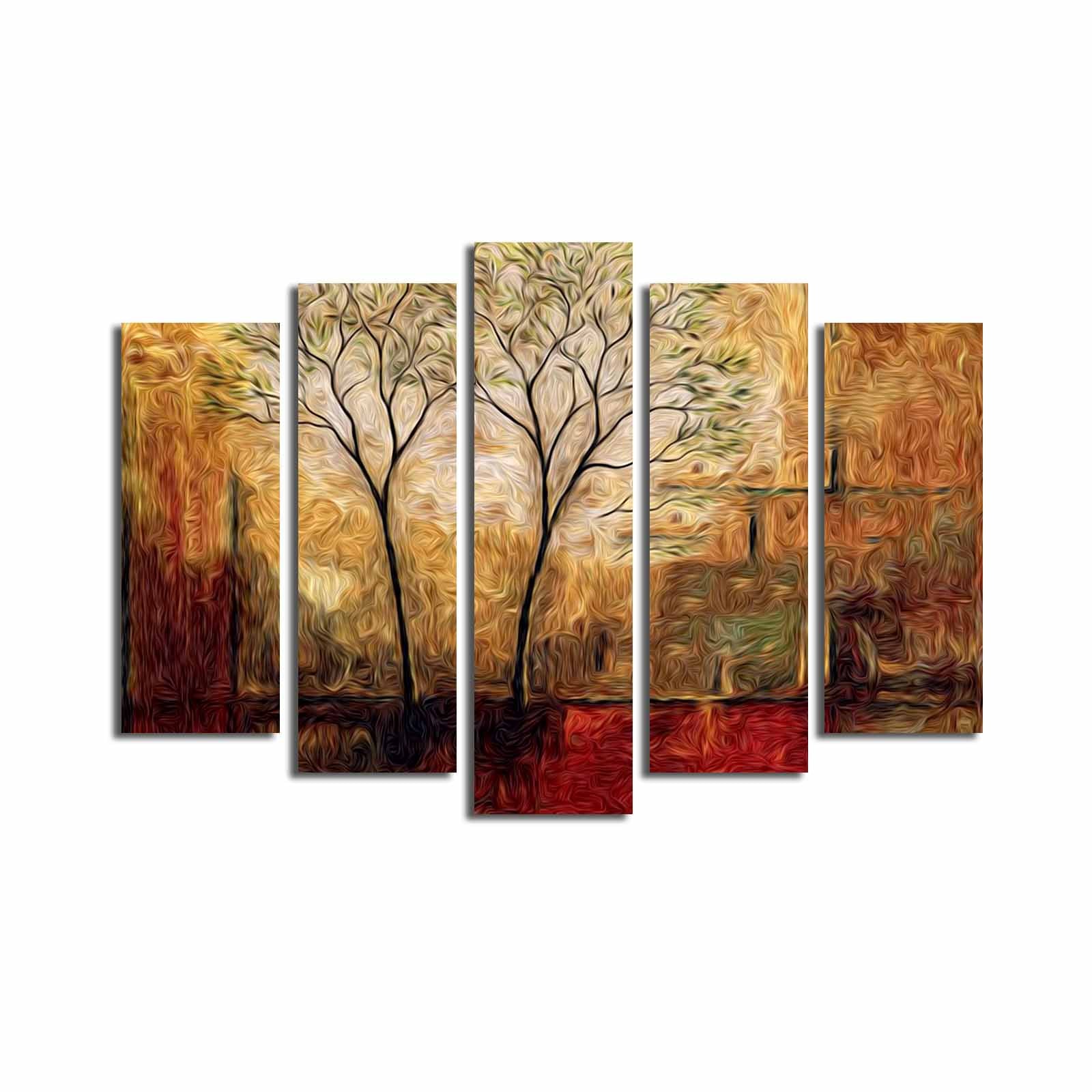 Conjunto de Quadros em Tela (5 Peças) Multicolor 70 x 105 cm, Suede 100%, Moldura de Madeira 3 cm – 5PATK-191