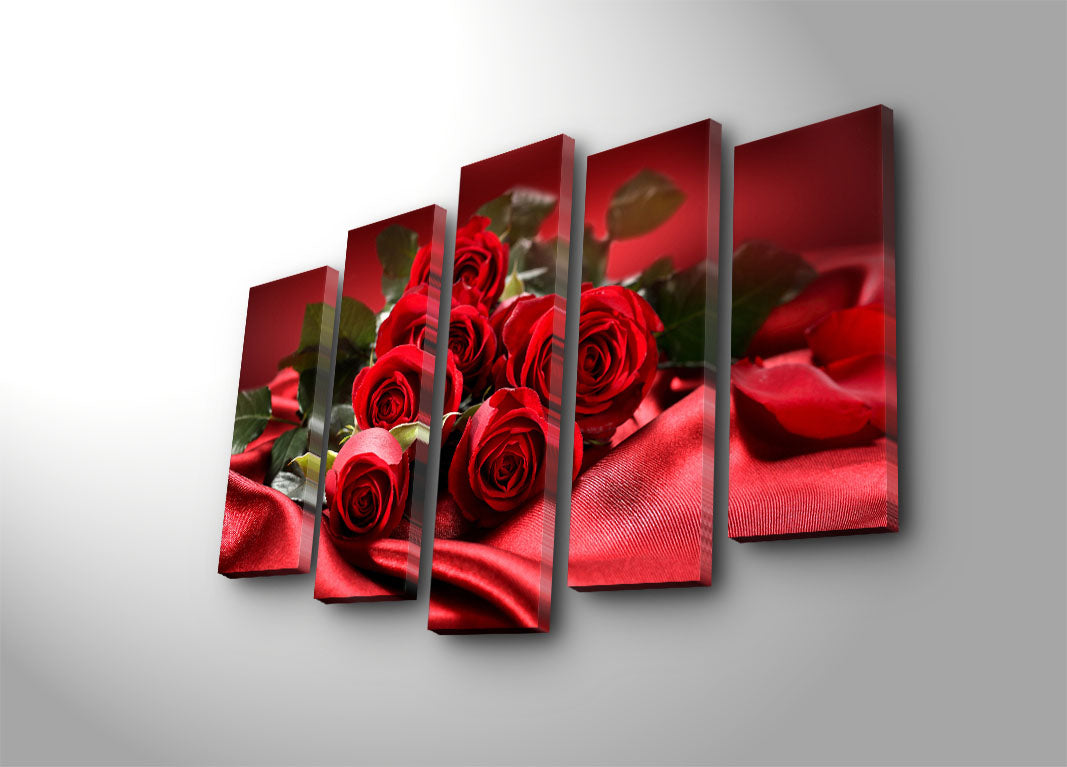 Quadro Decorativo em Tela Suede Multicolor — Conjunto de 5 Peças — 70 x 105 cm — Moldura em Madeira 3 cm — Modelo 5PATK-193