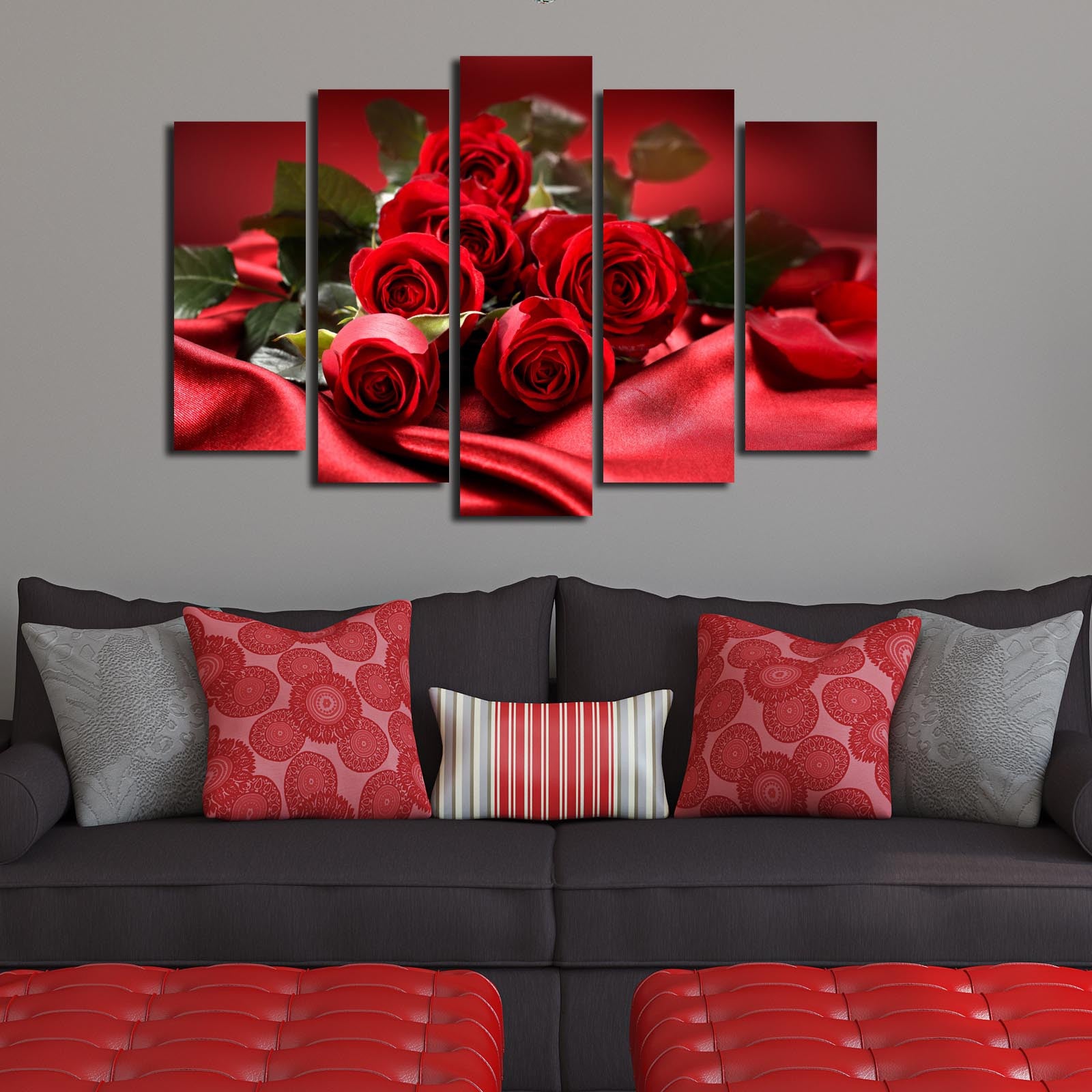 Quadro Decorativo em Tela Suede Multicolor — Conjunto de 5 Peças — 70 x 105 cm — Moldura em Madeira 3 cm — Modelo 5PATK-193