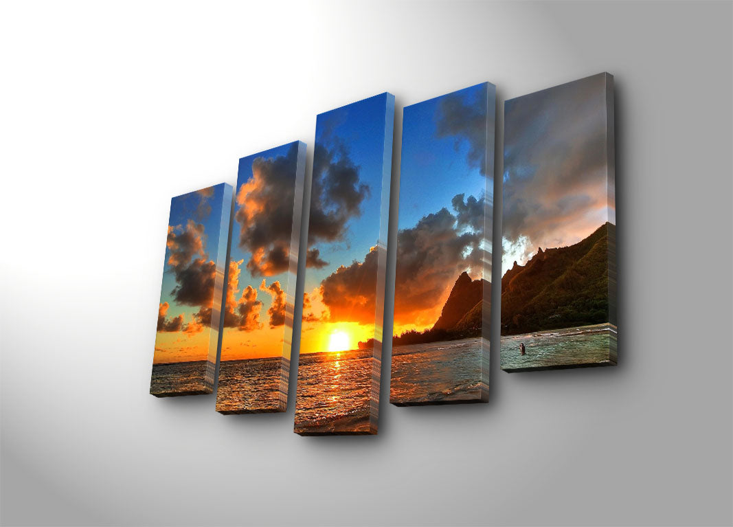 Quadro Decorativo em Tela (5 Peças) Multicolor – Tela de Camurça 100%, Moldura de Madeira 3 cm, 70x105 cm – 5PATK-194