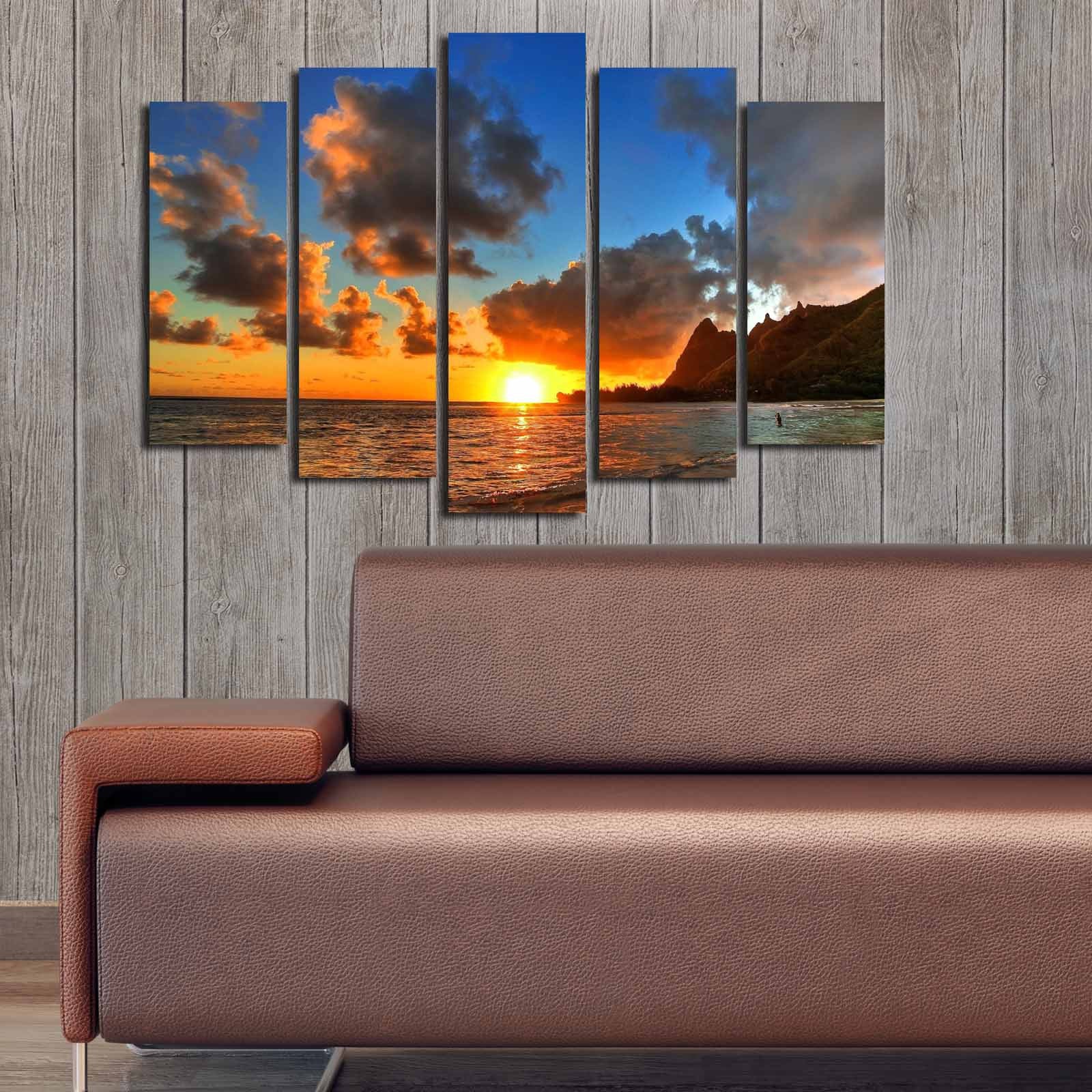 Quadro Decorativo em Tela (5 Peças) Multicolor – Tela de Camurça 100%, Moldura de Madeira 3 cm, 70x105 cm – 5PATK-194