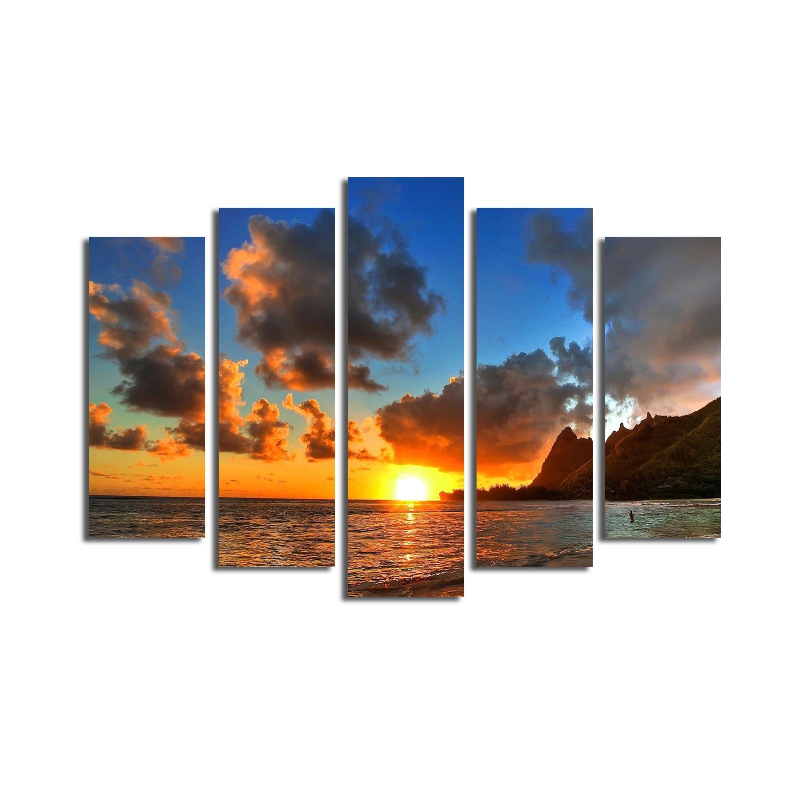 Quadro Decorativo em Tela (5 Peças) Multicolor – Tela de Camurça 100%, Moldura de Madeira 3 cm, 70x105 cm – 5PATK-194