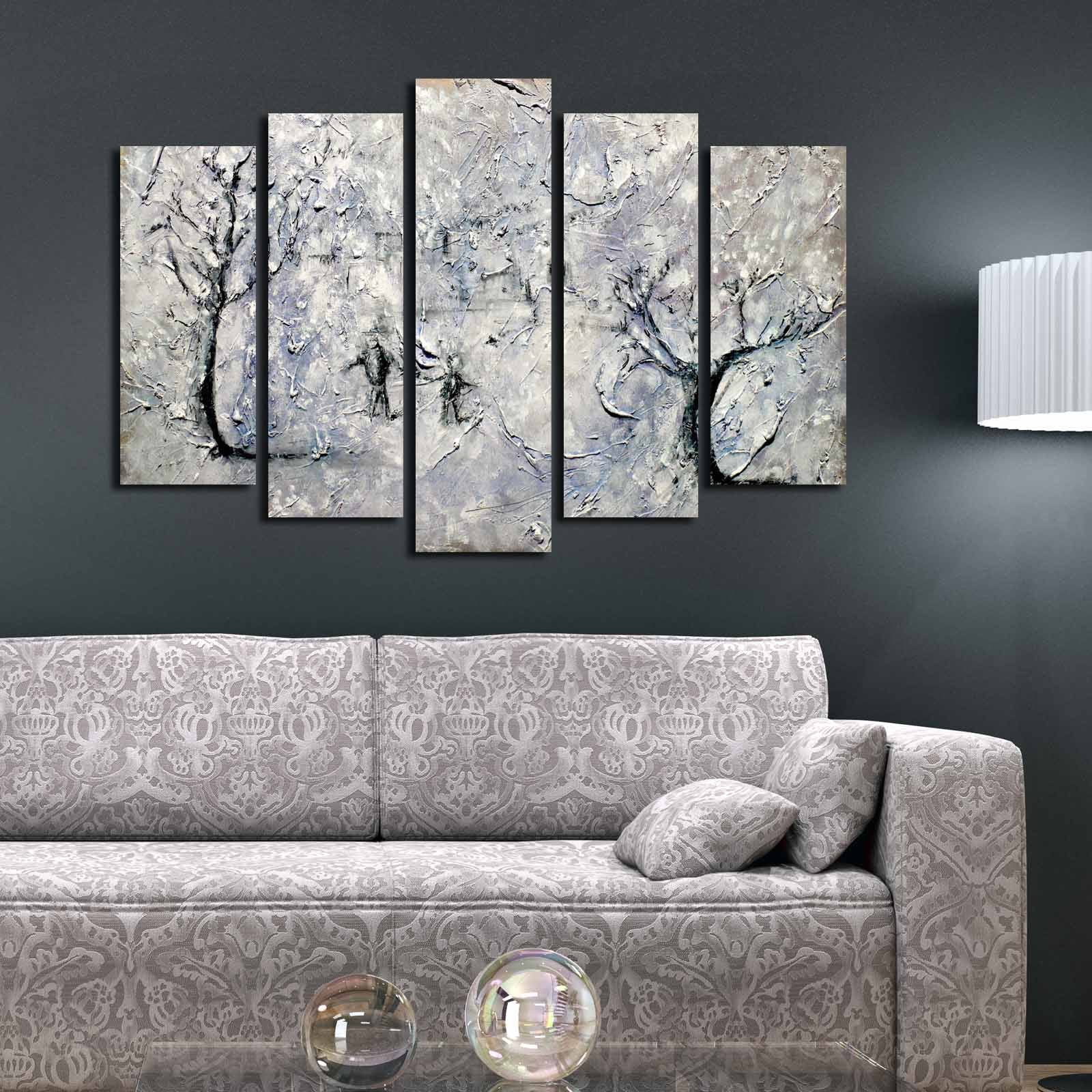 Quadro em Tela Decorativa 5 Peças Multicolor 70x105 cm | Suede 100% | Moldura de Madeira 3 cm (5PATK-195)