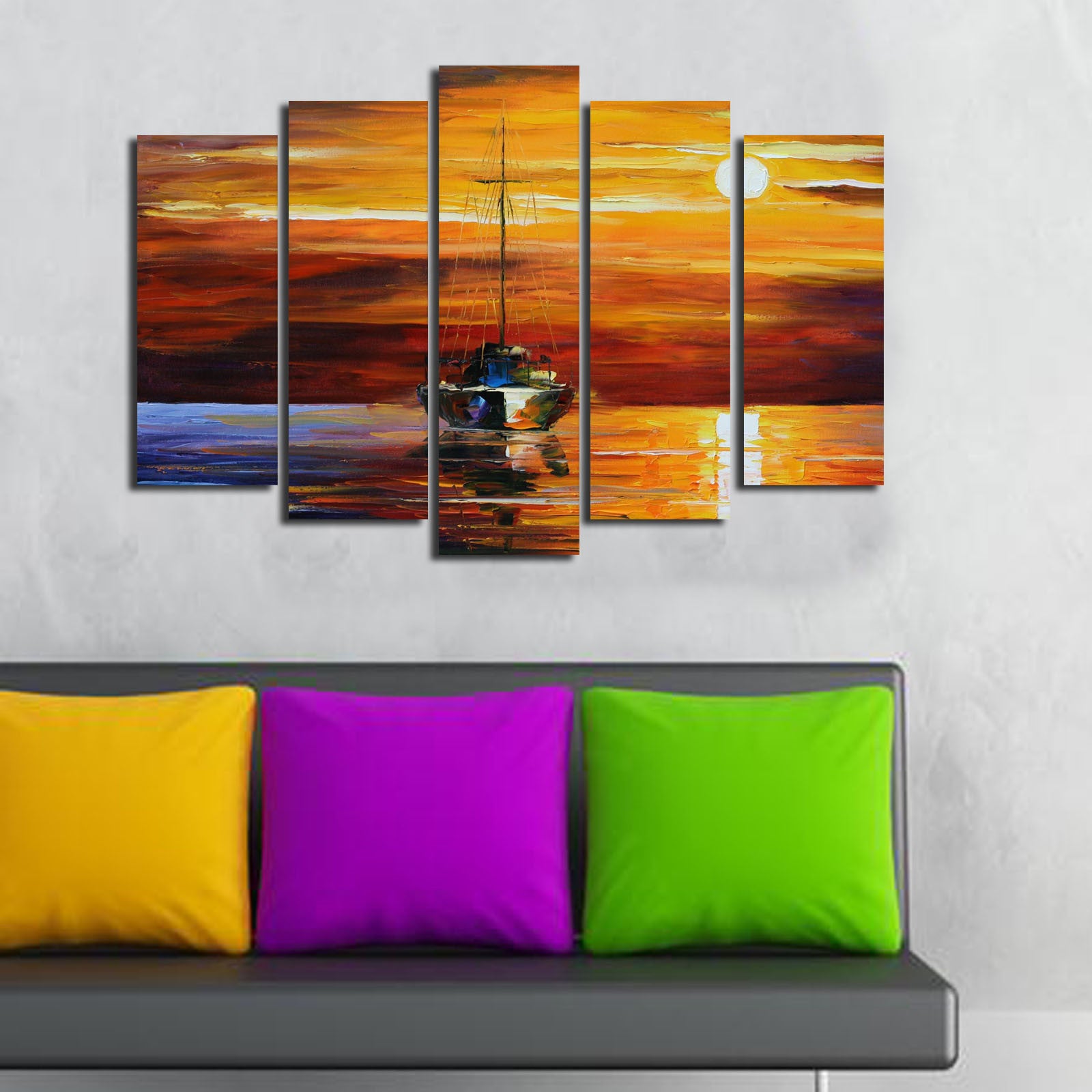 Quadro Decorativo em Tela (5 Peças) Multicolor 70x105 cm | Suede 100% e Moldura de Madeira | 5PATK-196