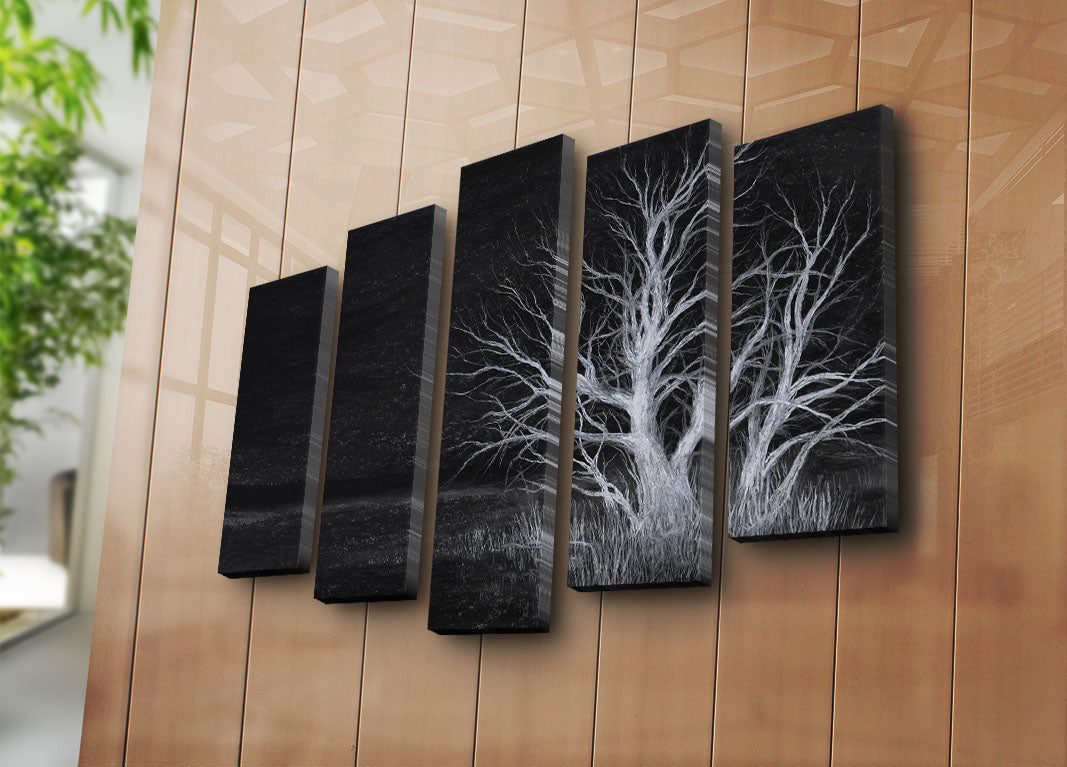 Quadro Decorativo em Tela Multicolor (5 Peças) — Camurça 100%, Moldura de Madeira 3 cm, 70x105 cm