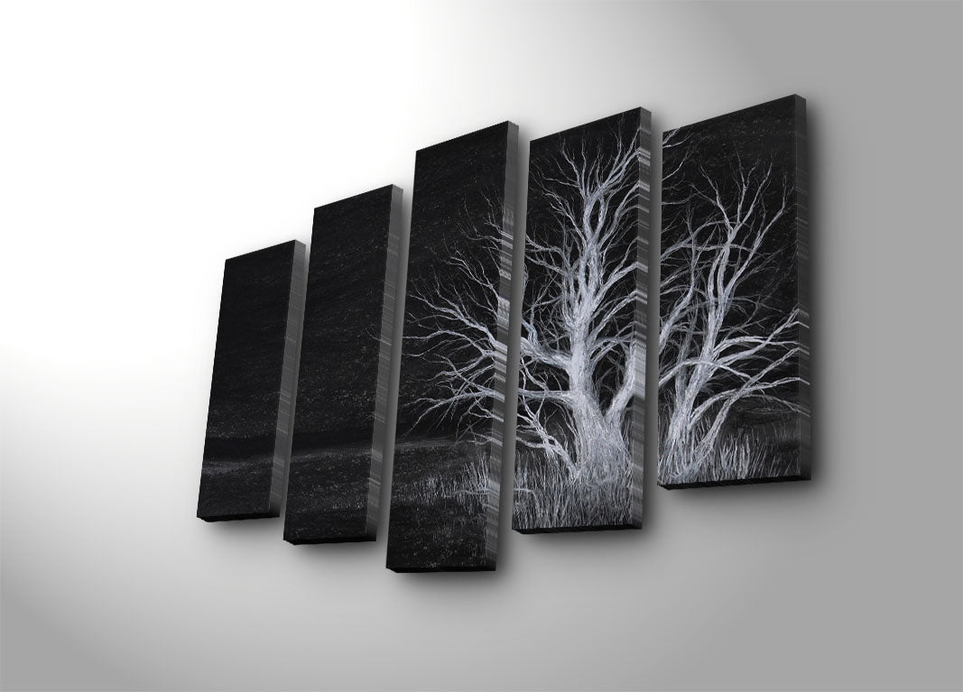 Quadro Decorativo em Tela Multicolor (5 Peças) — Camurça 100%, Moldura de Madeira 3 cm, 70x105 cm