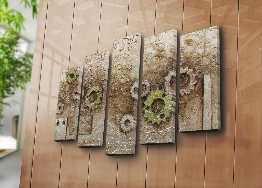 Quadro Decorativo em Tela – Conjunto de 5 Peças, Multicolor, Suede 100%, Moldura de Madeira 3 cm, 70 x 105 cm (Total) – 5PATK-198