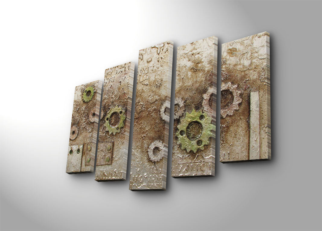 Quadro Decorativo em Tela – Conjunto de 5 Peças, Multicolor, Suede 100%, Moldura de Madeira 3 cm, 70 x 105 cm (Total) – 5PATK-198